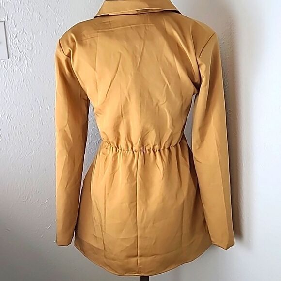 Hyfve-Camel Color Jacket Mini-Dress with Cut-out at Waist, Size Medium - Picture 8 of 13